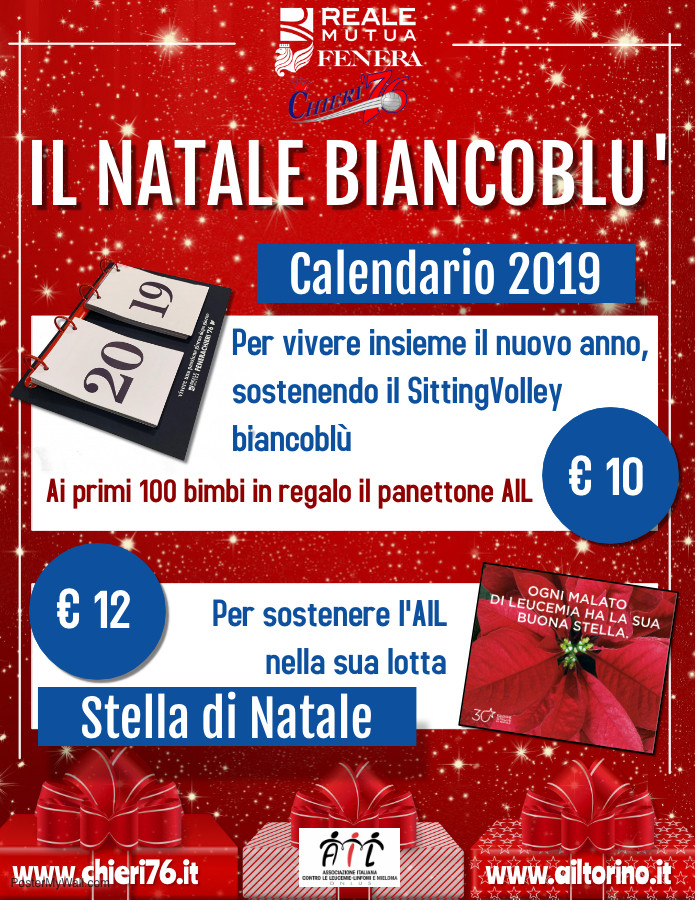 Stella Di Natale Ail Prezzo.Chieri Arriva Il Natale Biancoblu Con Il Calendario 2019 E Le Stelle Di Natale Ail Torinosportiva It